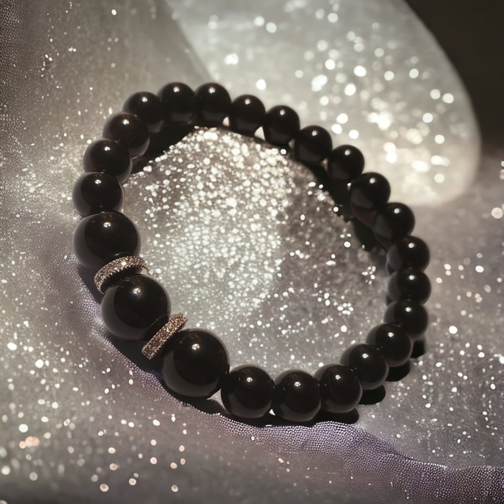 Handmade Gemstone Bracelet - Cubic Zircon & Black Onyx